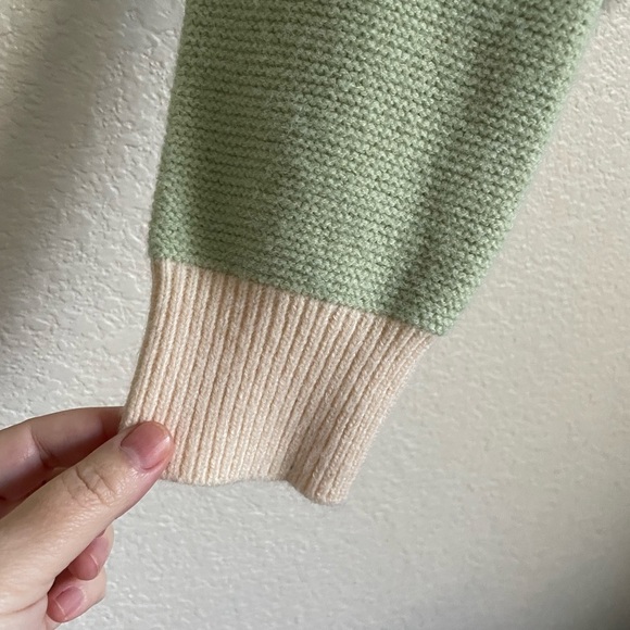 See And Be Seen Pearl Button Contrast Cardigan Sweater S Mint Green Cream - Picture 5 of 10